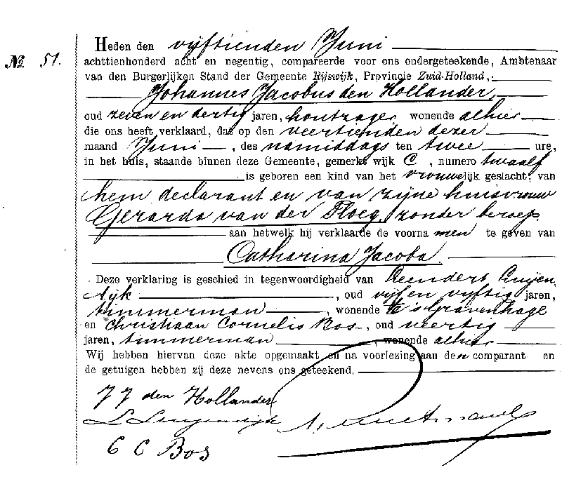 18980615 geb akte 51 Catharina J dv JJ d Hollander G vd Ploeg